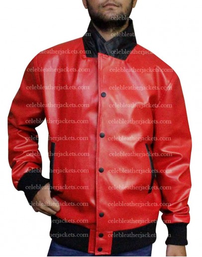 Nick Jonas Red Bomber Leather Jacket