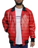 Nick Jonas Red Bomber Leather Jacket