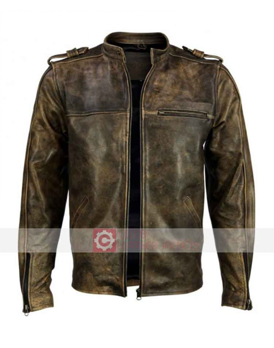 50% Off On Distressed Vintage Brown Leather Jacket