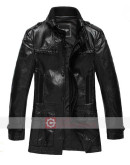 Men's Black Leather Pea Coat