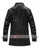 Men's Black Leather Pea Coat