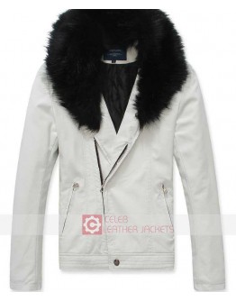 White Leather Jacket With Fur Collar