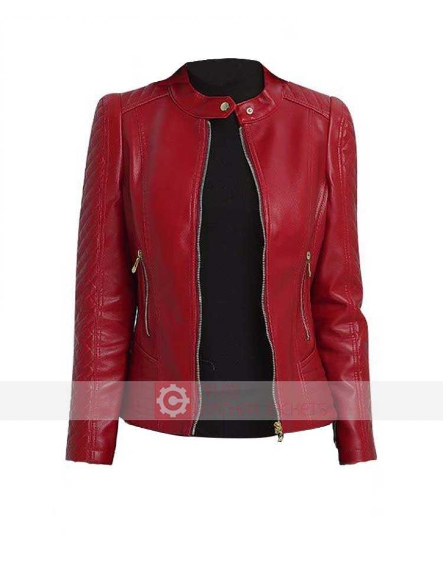 50 Off On Red Leather Moto Jacket Women