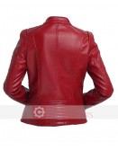 Red Moto Leather Jacket Women