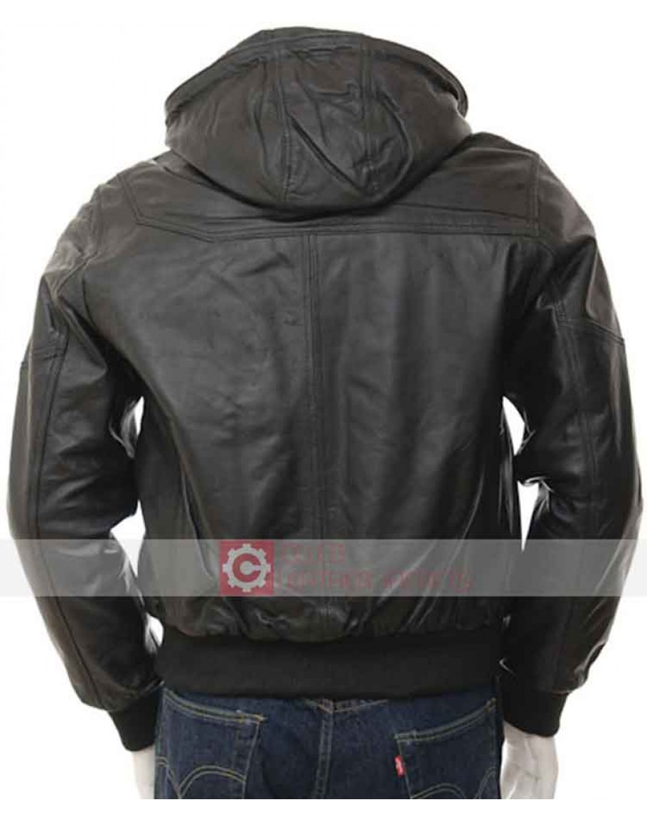 50% Off On Leather Hooded Bomber Jacket Mens