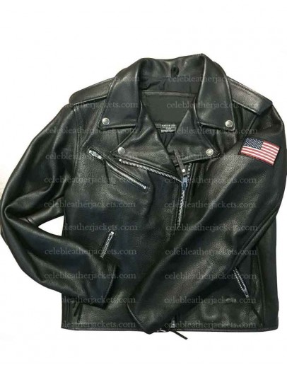 American Flag Women Biker Leather Jacket