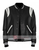 Black And White Letterman Bomber Leather Jacket