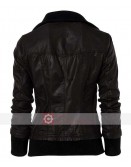 Slim Fit Double Collar Bomber Leather Jacket