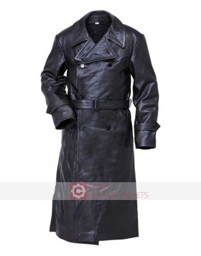 German Gestapo Trench Coat Ww2, German Military Leather Trench Coat Mens