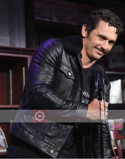 James Franco Black Leather Jacket With Fur Collar
