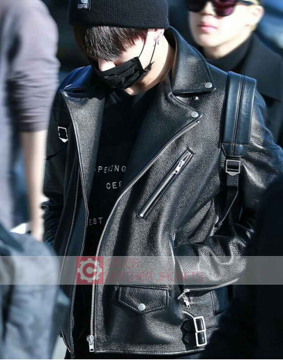 BTS Jungkook Black Biker Leather Jacket