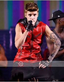 Justin Bieber Red And Black Leather Costume