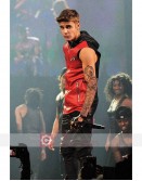 Justin Bieber Red And Black Leather Costume