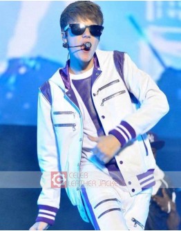 Justin Bieber White Leather Costume Jacket And Pant   