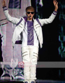 Justin Bieber White Leather Costume Jacket And Pant   