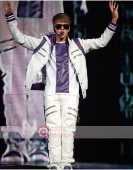 Justin Bieber White Leather Costume Jacket And Pant   
