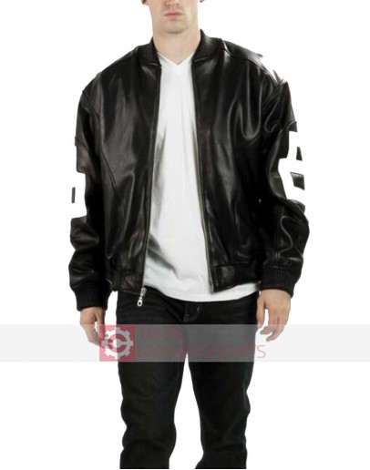 8 Ball Black & White Bomber Leather Jacket