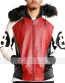 8 Ball Red & White Bomber Leather Jacket
