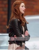 Doctor Who Tv Series Amy Pond (Karen Gillan) Black and Brown Leather Jacket