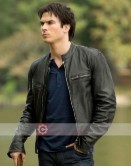 The Vampire Diaries Damon Salvatore (Ian Somerhalder) Black Leather Jacket