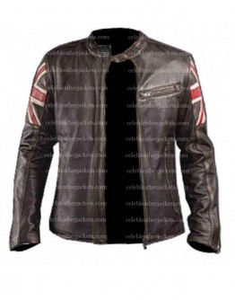 UK Flag Biker Vintage Distressed Leather Jacket