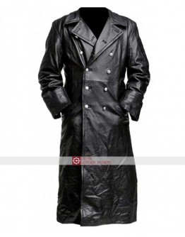 German Classic Officer Military Trench Leather Coat