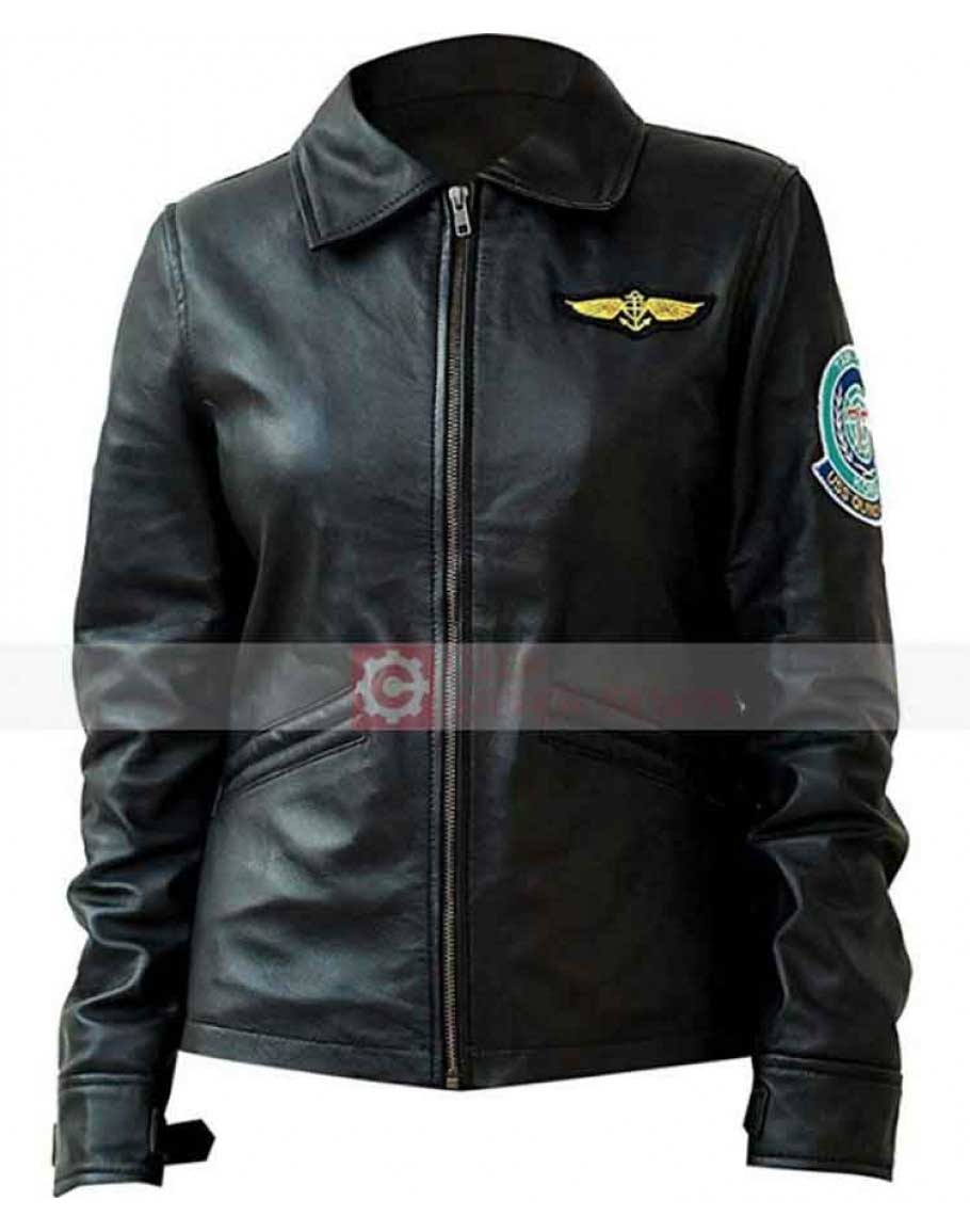 Bomber Black Pilot Aviator Leather Jacket Charlie Ultmio Fashions Women Kelly McGillis