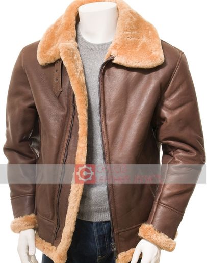 Men's Brown Sheepskin Aviator Jacket