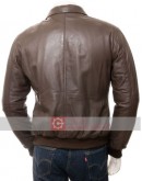 Men's Classic Brown Leather Bomber Jacket