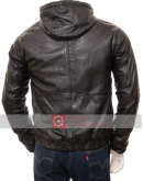 Men's Black Leather Hooded Jacket