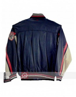 Men's Bomber Fubu  Blue Leather Jacket