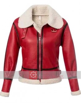 Christmas Womens Red Shearling Leather Jacket