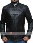 Superman “S” symbol embossed Black Leather Jacket 