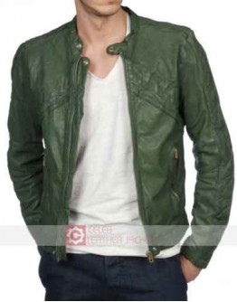Casual Wear Men's  Green Leather Motorcycle Jacket