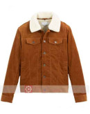 Men's Brown Corduroy Faux Shearling  Jacket
