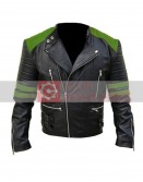 Men's Black And Green Brando Biker Jacket