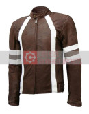 Men's Cafe Racer White Striped Brown Jacket