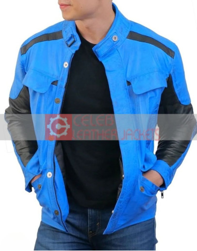 Blue Combo Biker Leather Jacket