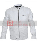 Flawless White Bomber Leather Racer Jacket