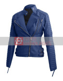 Leather Skin Blue Women Brando Style Jacket