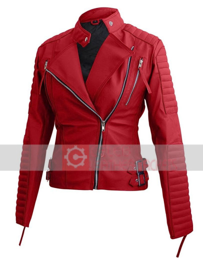 Leather Skin Red Women Brando Style Jacket