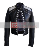 Leather Skin Women Diamond White Buttons Jacket