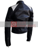 Leather Skin Women Diamond White Buttons Jacket