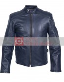 Men Navy Blue Rib Quilted Padded Shoulders Jacket