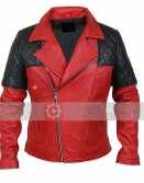 Men's Red With Black Diamond Quilted Shoulders Jacket