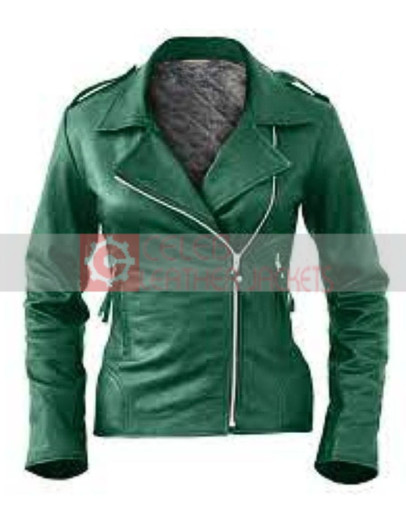 Women Brando Style Green Jacket Women Brando Style Green Jacket
