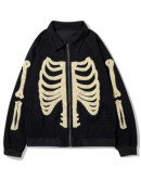 Furry Bone Patchwork Skeleton Denim Jacket