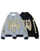 Furry Bone Patchwork Skeleton Denim Jacket