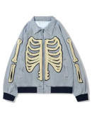 Furry Bone Patchwork Skeleton Denim Jacket