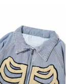 Furry Bone Patchwork Skeleton Denim Jacket